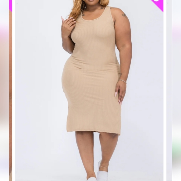 NWT Capella Elegant Tan Ribbed Midi Dress ~curvy/plus Size - Picture 4 of 6